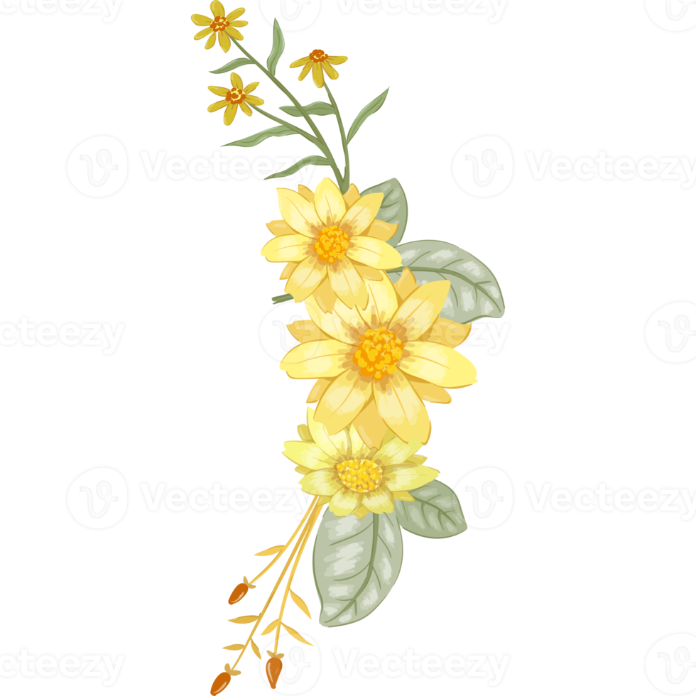 Yellow Flower Arrangement with watercolor style png