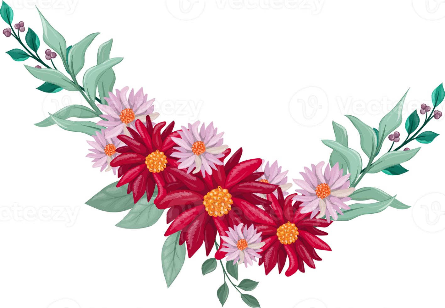 Red Flower Arrangement with watercolor style png