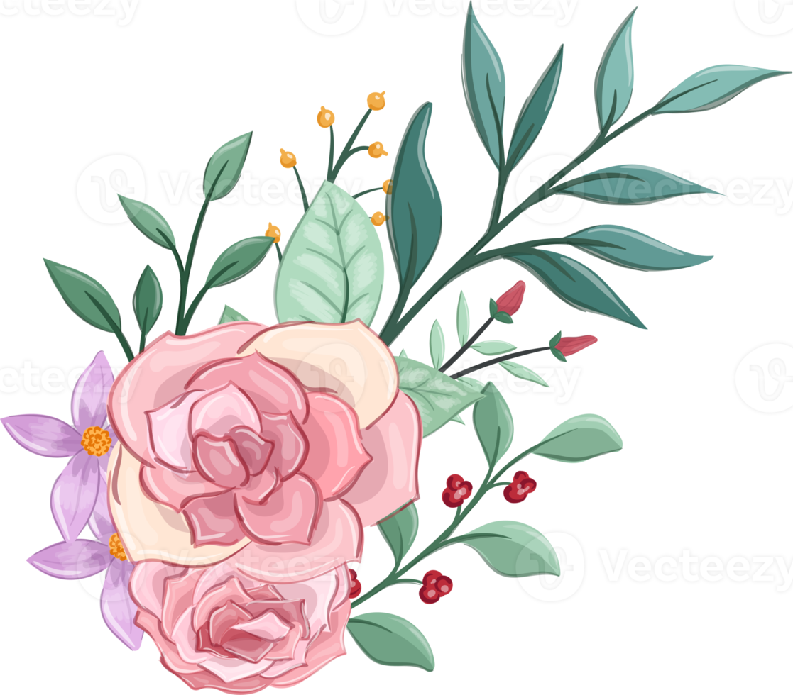 Pink flower arrangement with watercolor style png