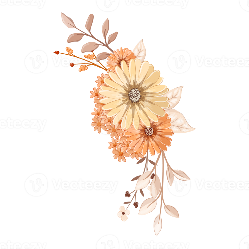 orange blomma arrangemang med vattenfärg stil png