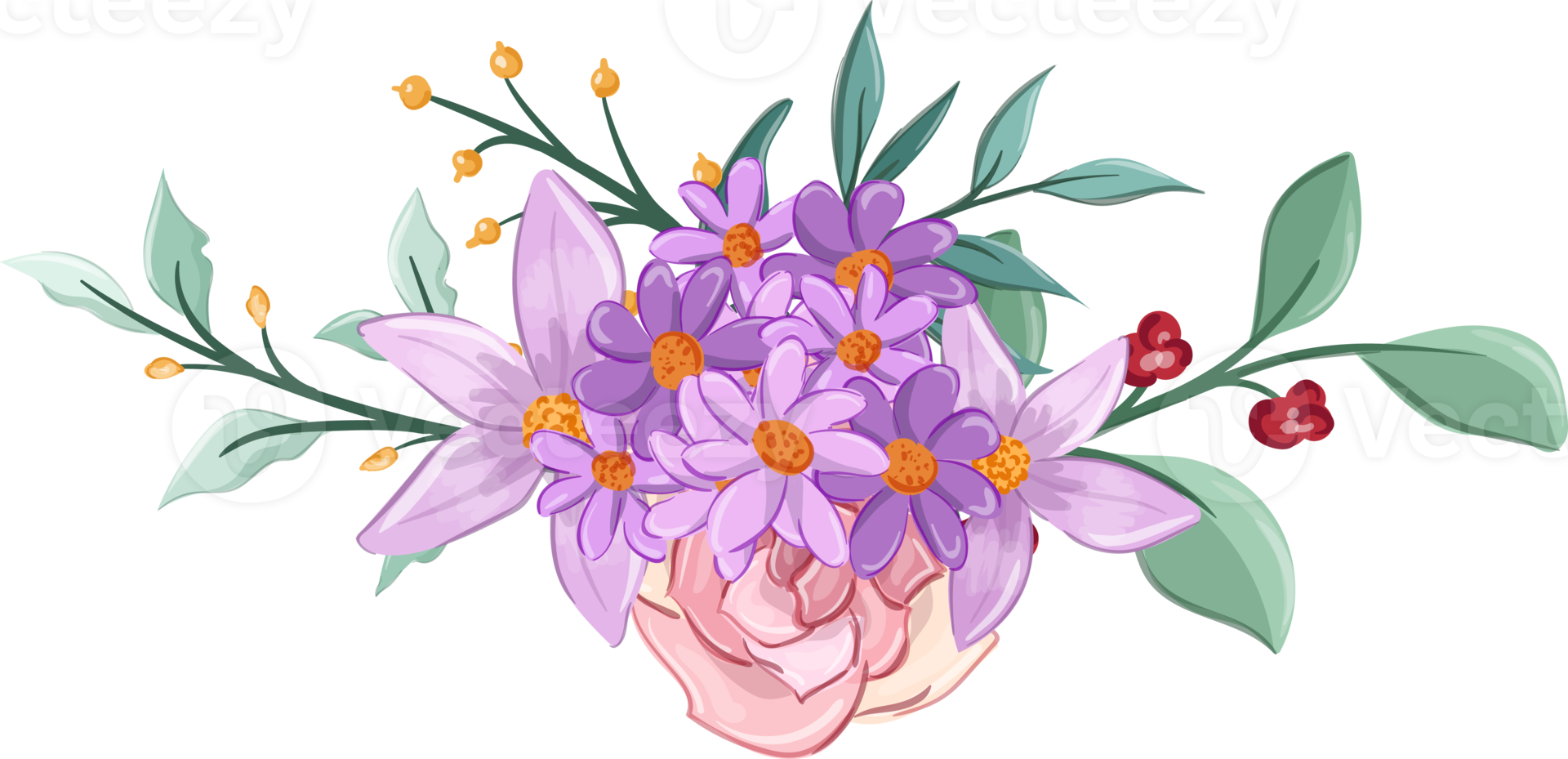 Pink flower arrangement with watercolor style png