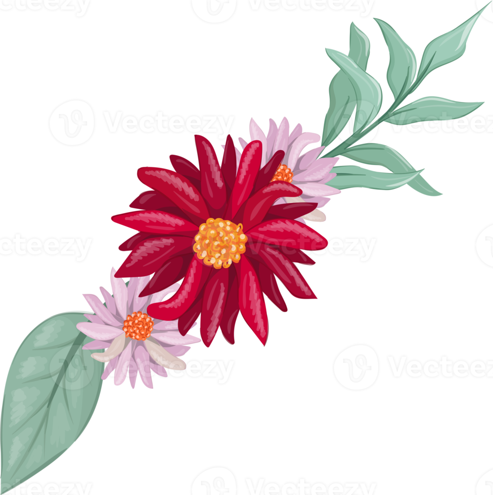 Red Flower Arrangement with watercolor style png