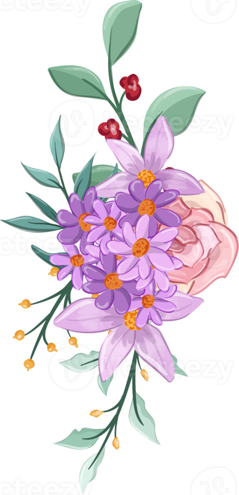Pink flower arrangement with watercolor style png