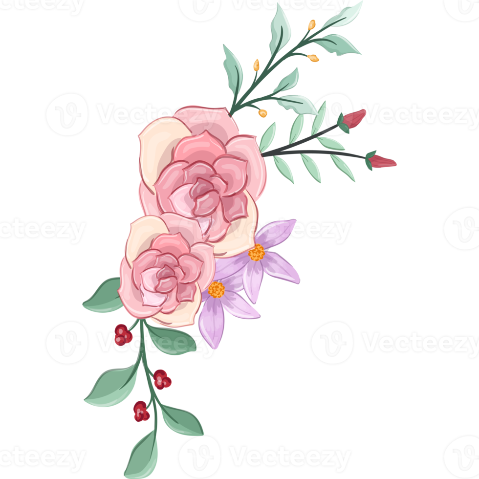 Pink flower arrangement with watercolor style png