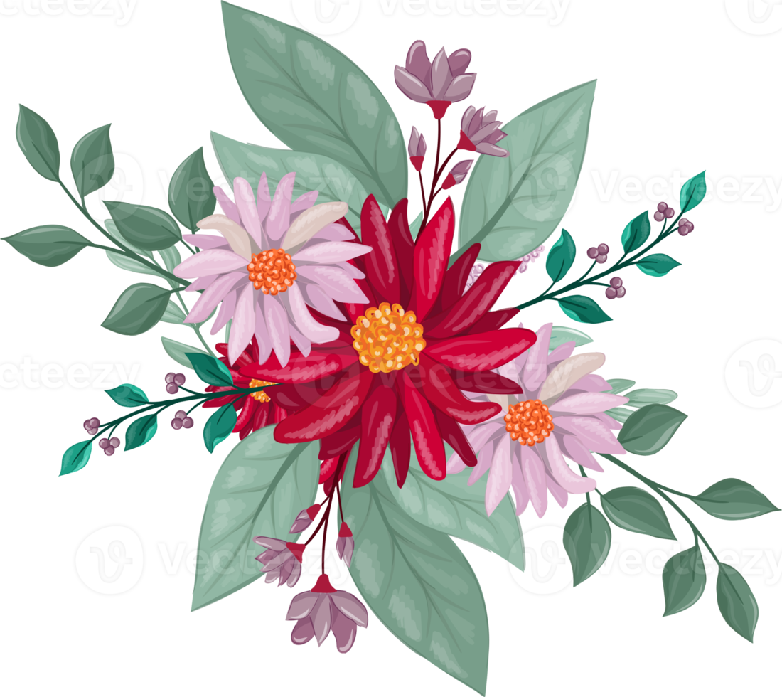 Red Flower Arrangement with watercolor style png