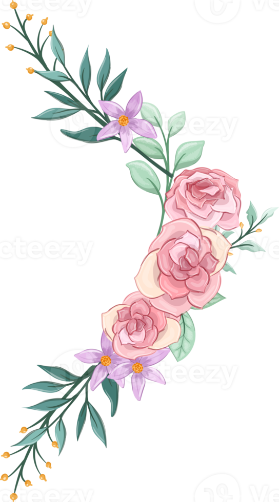 Pink flower arrangement with watercolor style png