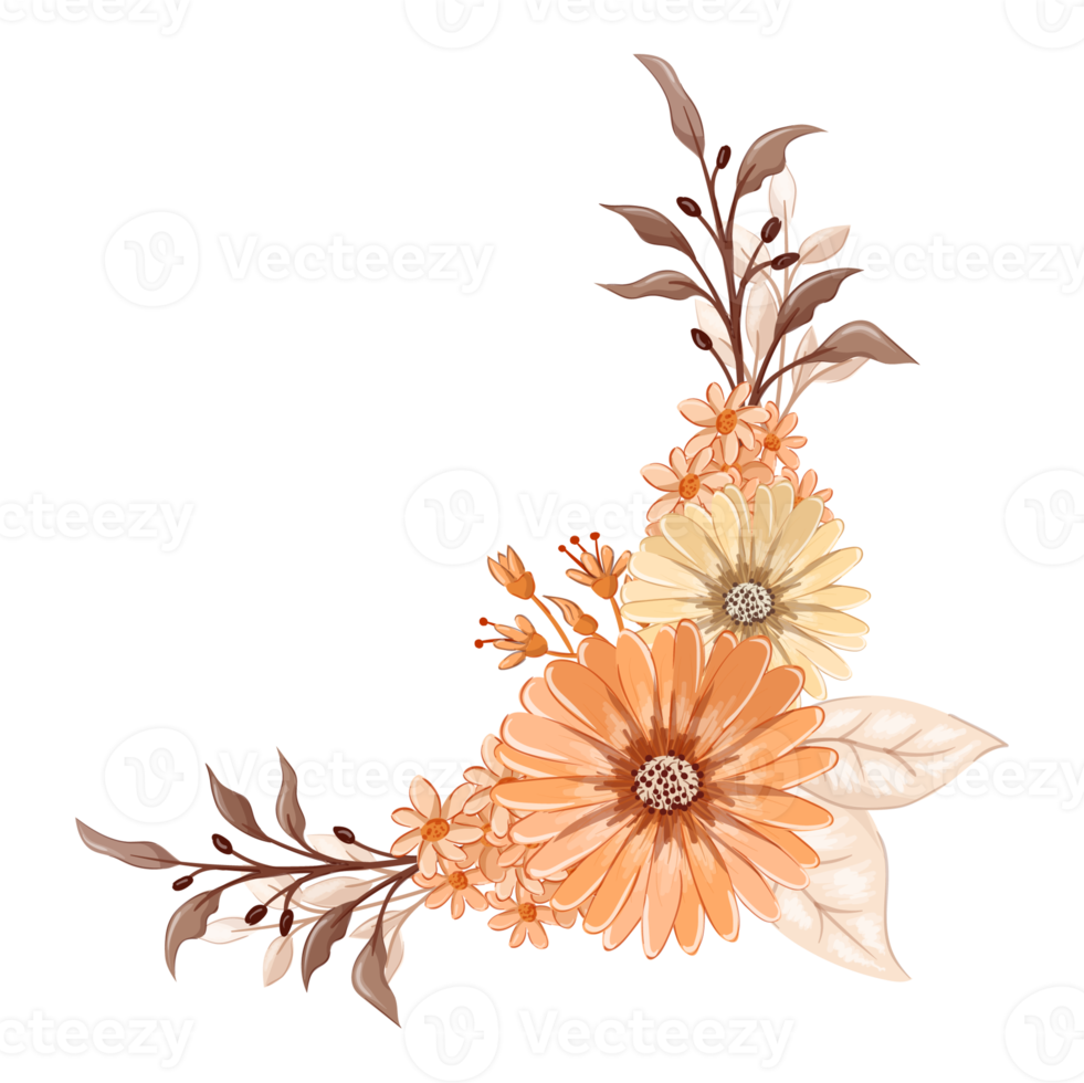 arreglo de flores de naranja con estilo acuarela png