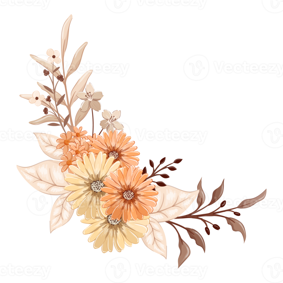 orange blomma arrangemang med vattenfärg stil png