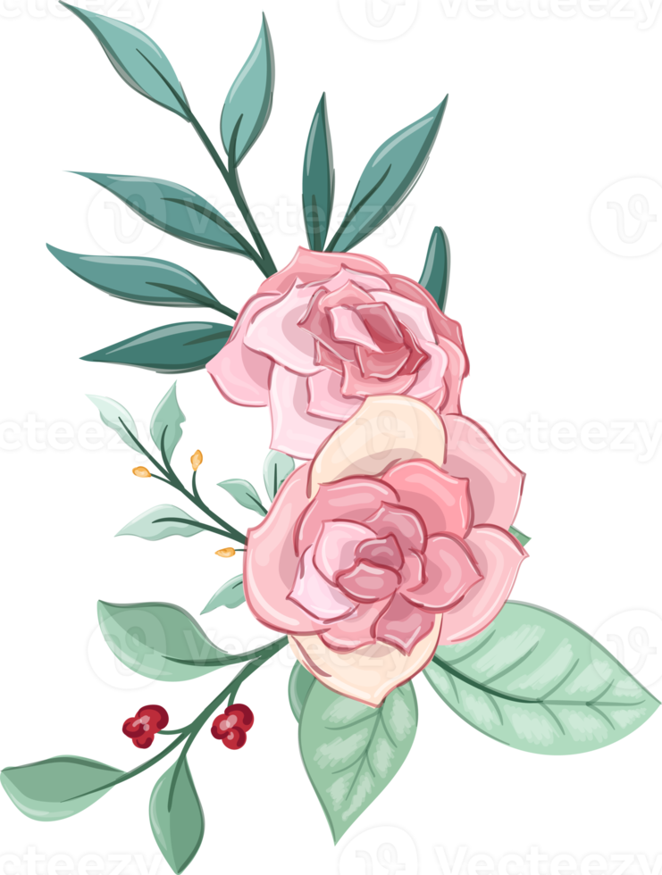 Pink flower arrangement with watercolor style png