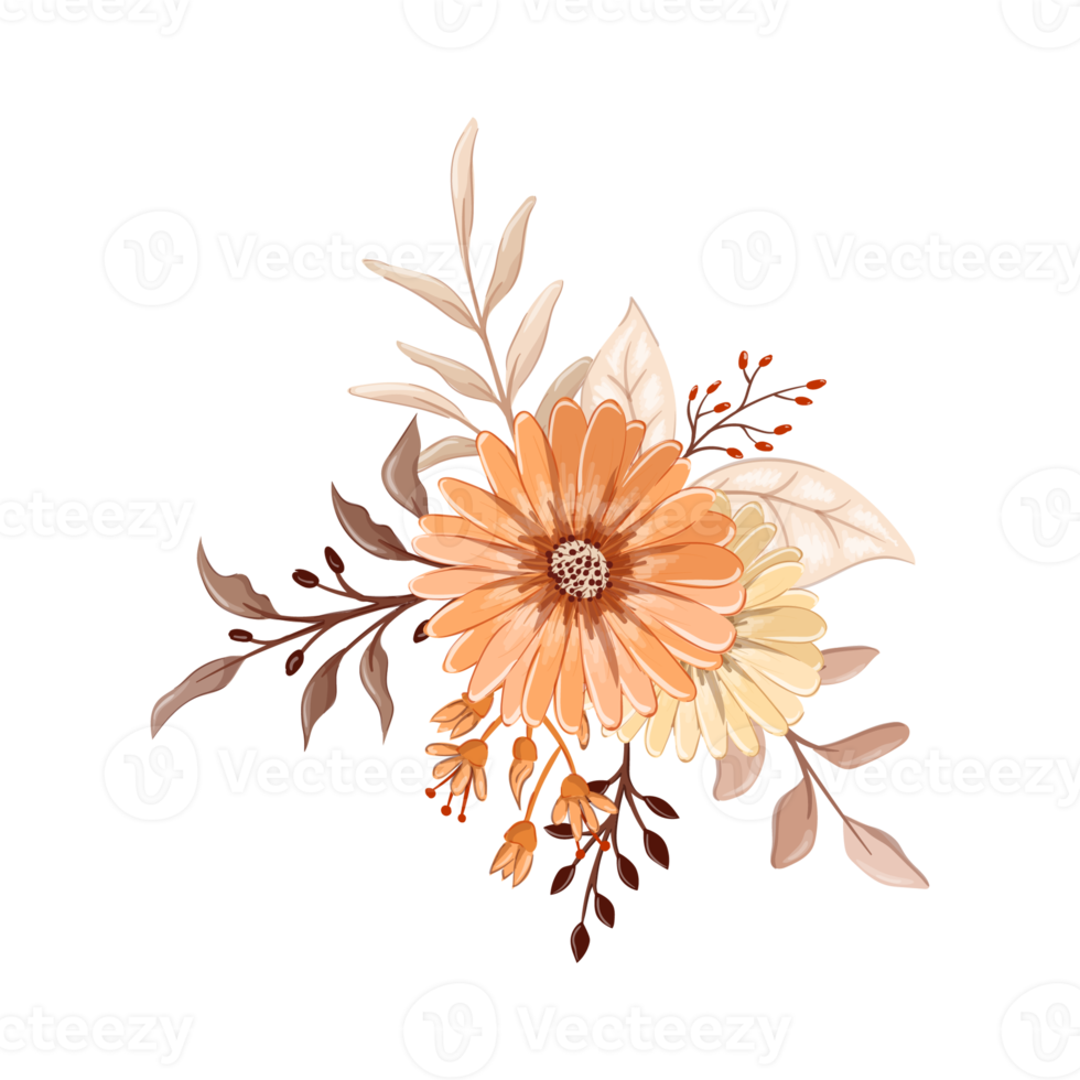 Orange Flower Arrangement with watercolor style png