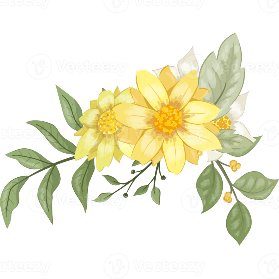 Yellow Flower Arrangement with watercolor style png