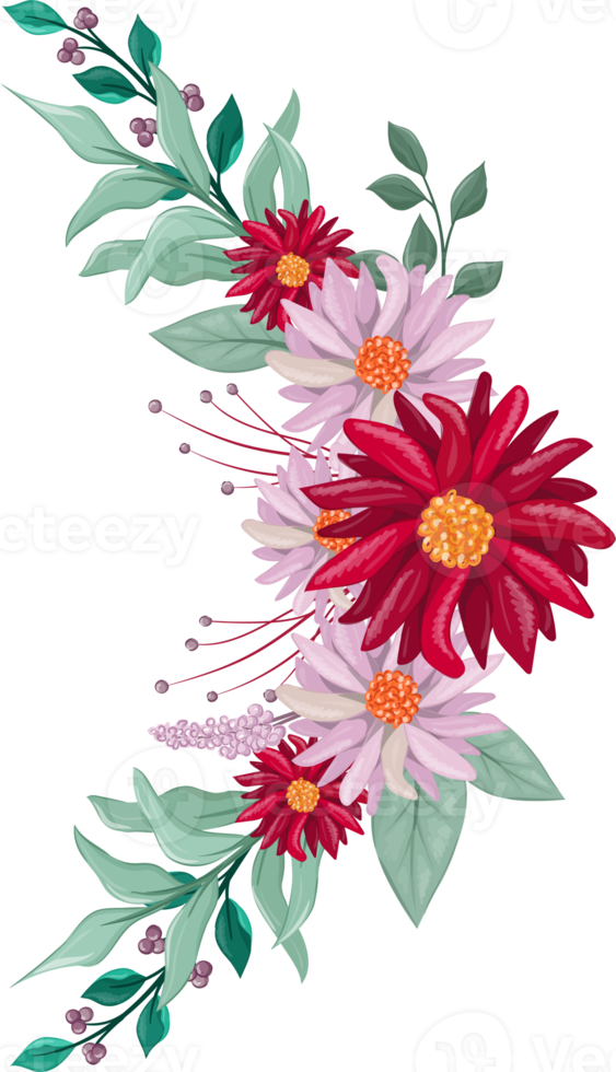 Red Flower Arrangement with watercolor style png