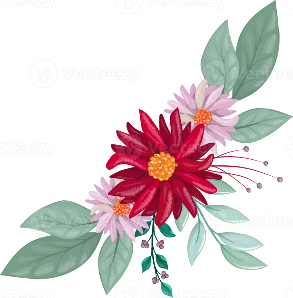 Red Flower Arrangement with watercolor style png