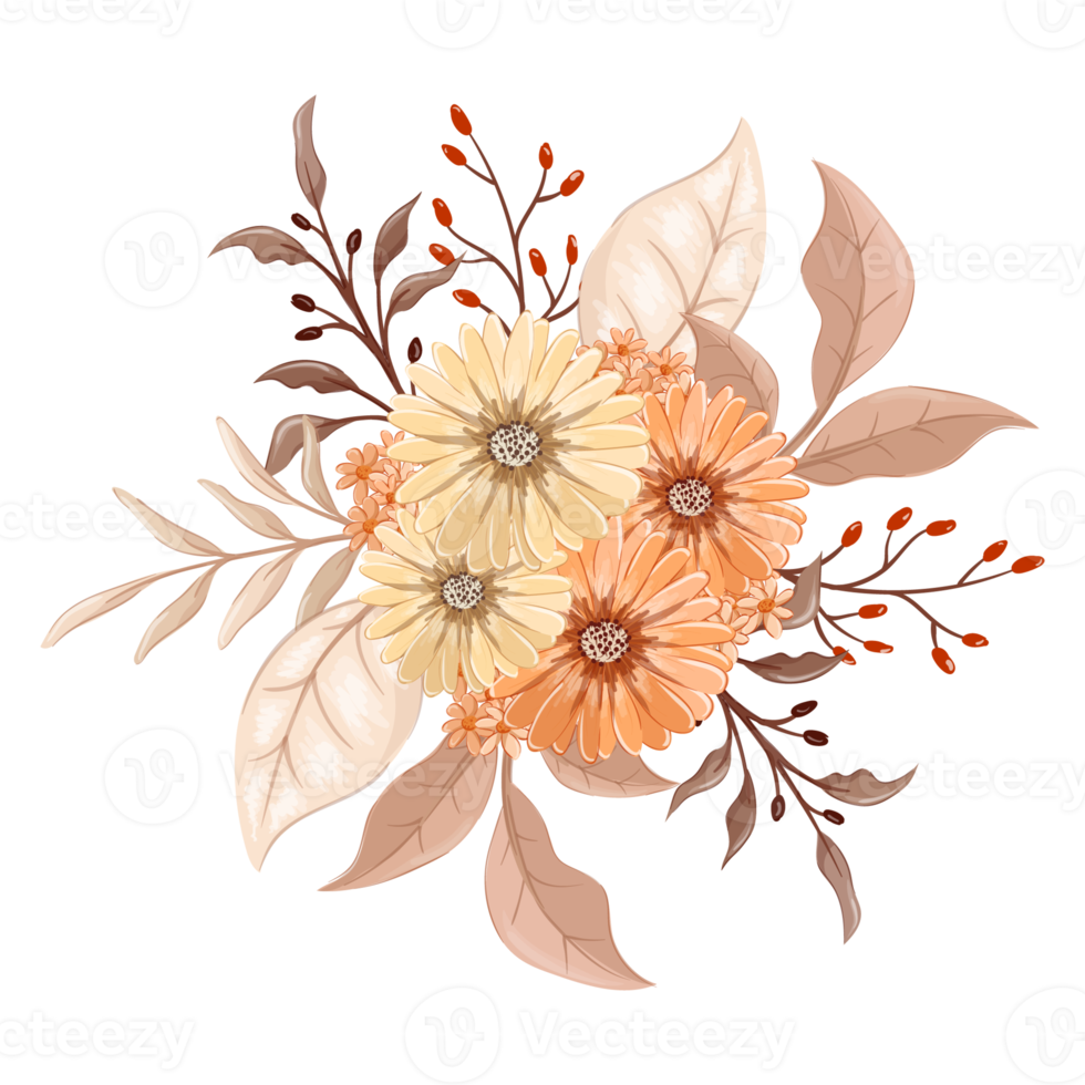 Orange Flower Arrangement with watercolor style png