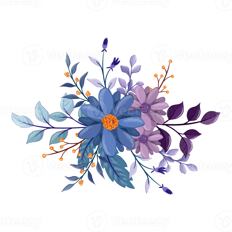 arrangement de fleurs violettes avec style aquarelle png