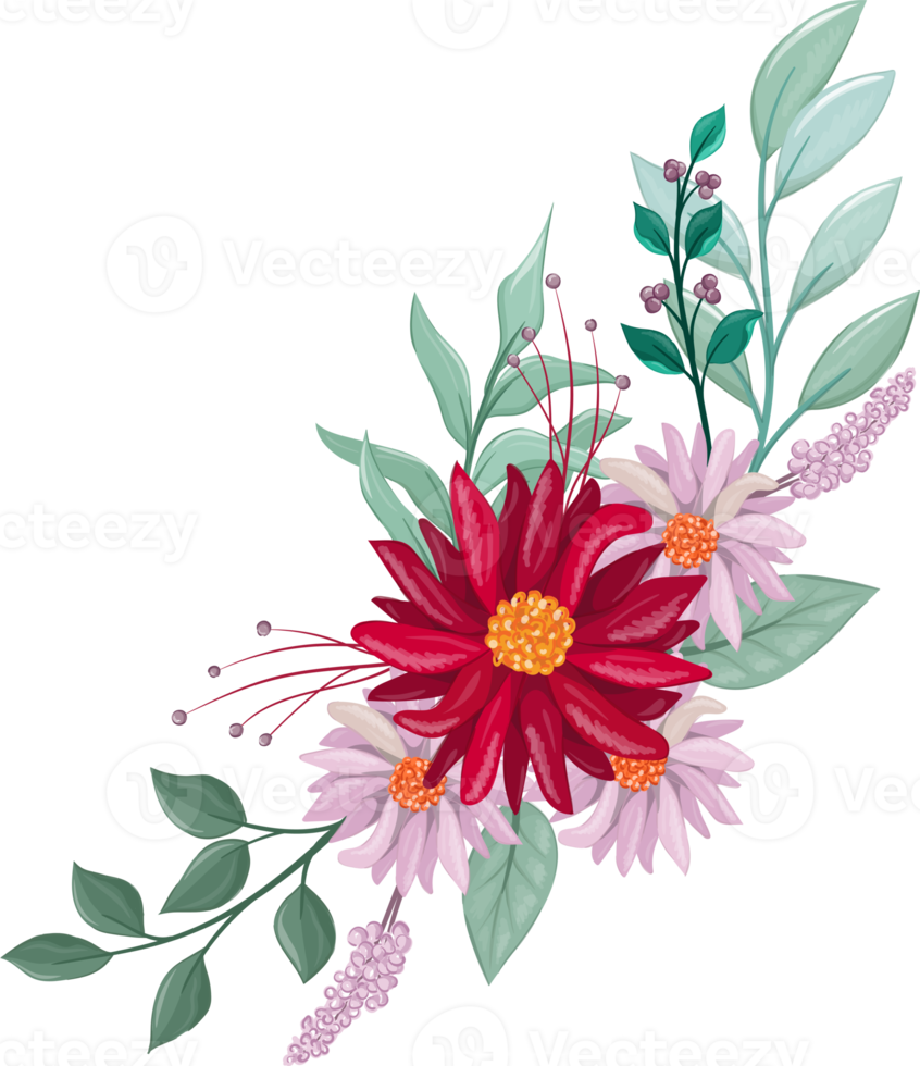 Red Flower Arrangement with watercolor style png