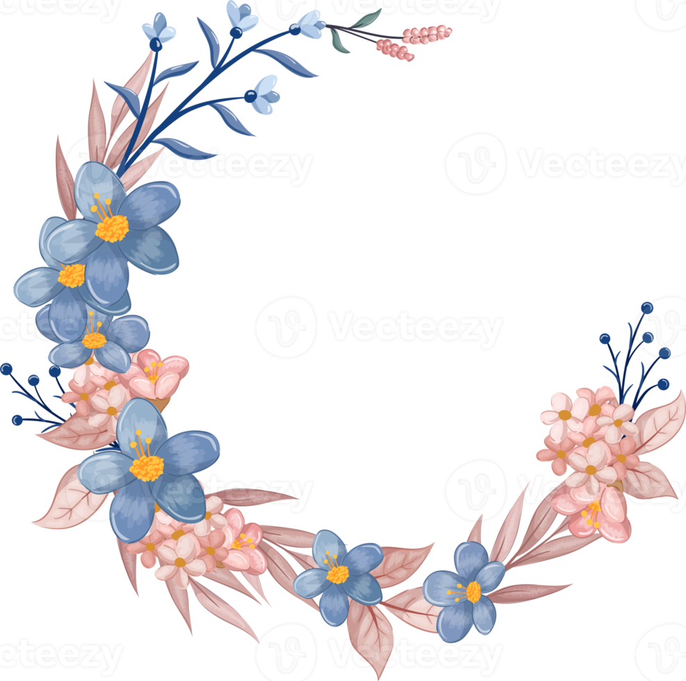 Blue Flower Arrangement with watercolor style png