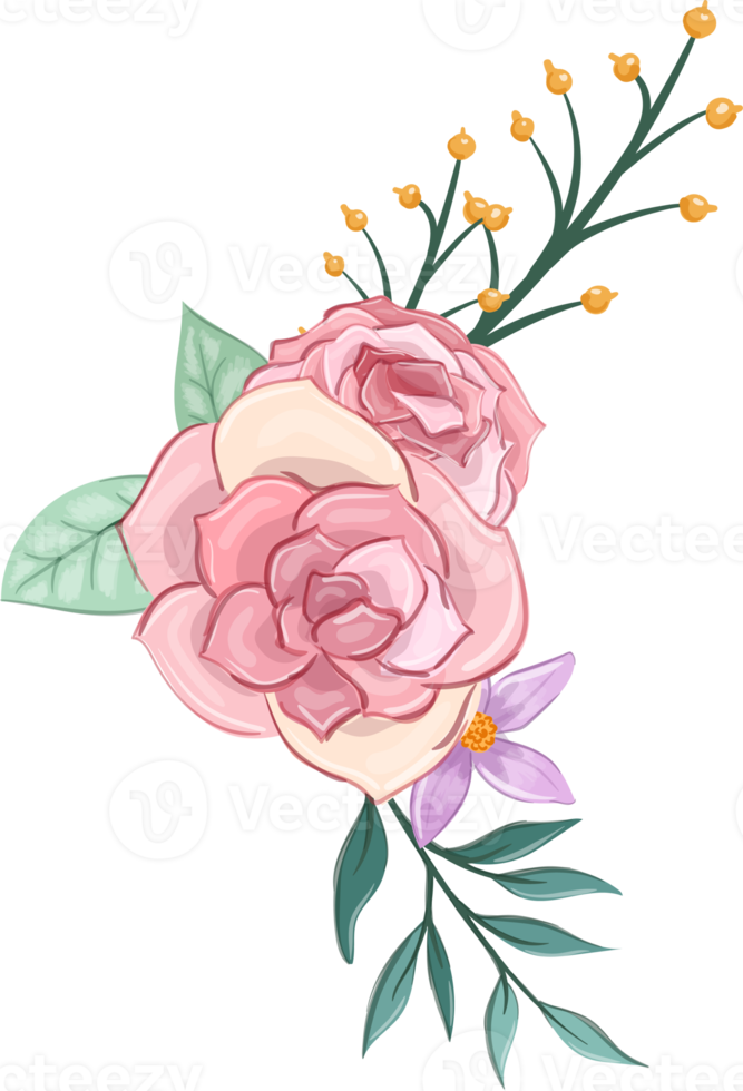 Pink flower arrangement with watercolor style png