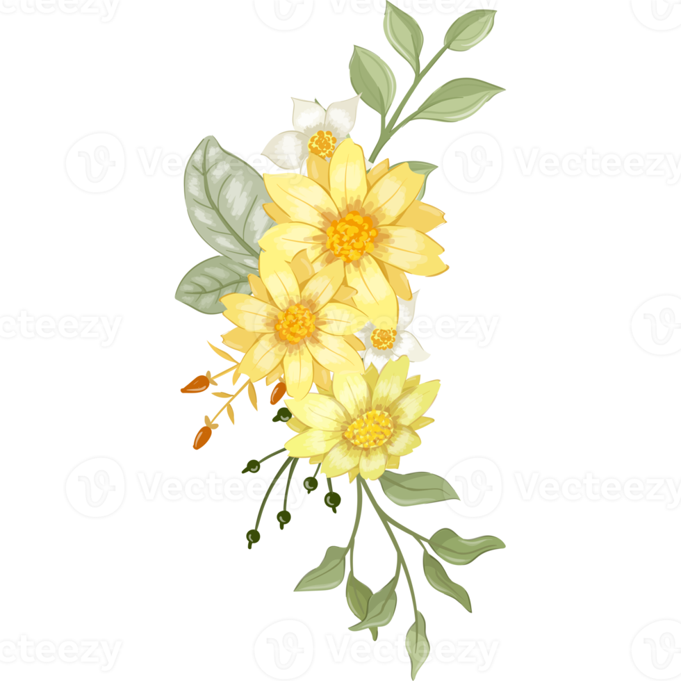 Yellow Flower Arrangement with watercolor style png