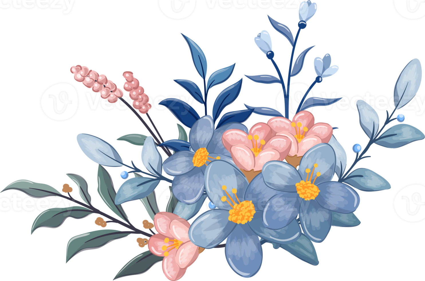 blaues blumenarrangement im aquarellstil png