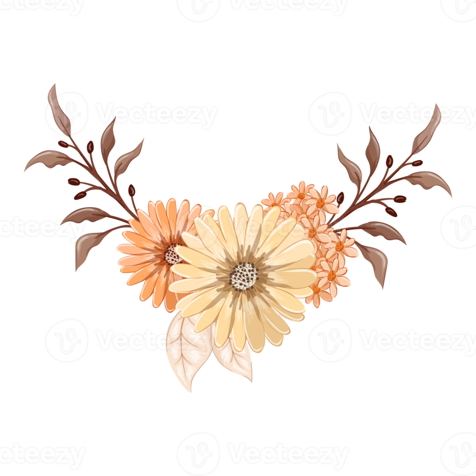 arrangement de fleurs orange avec style aquarelle png