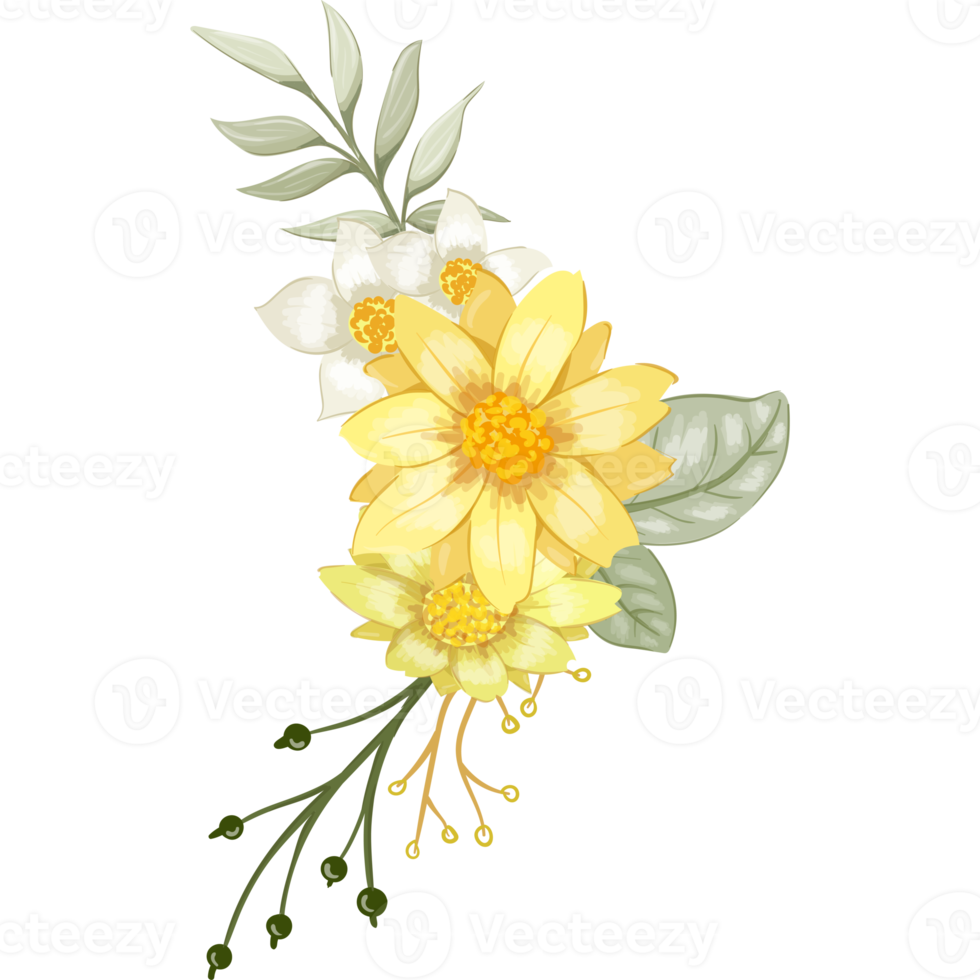 Yellow Flower Arrangement with watercolor style png