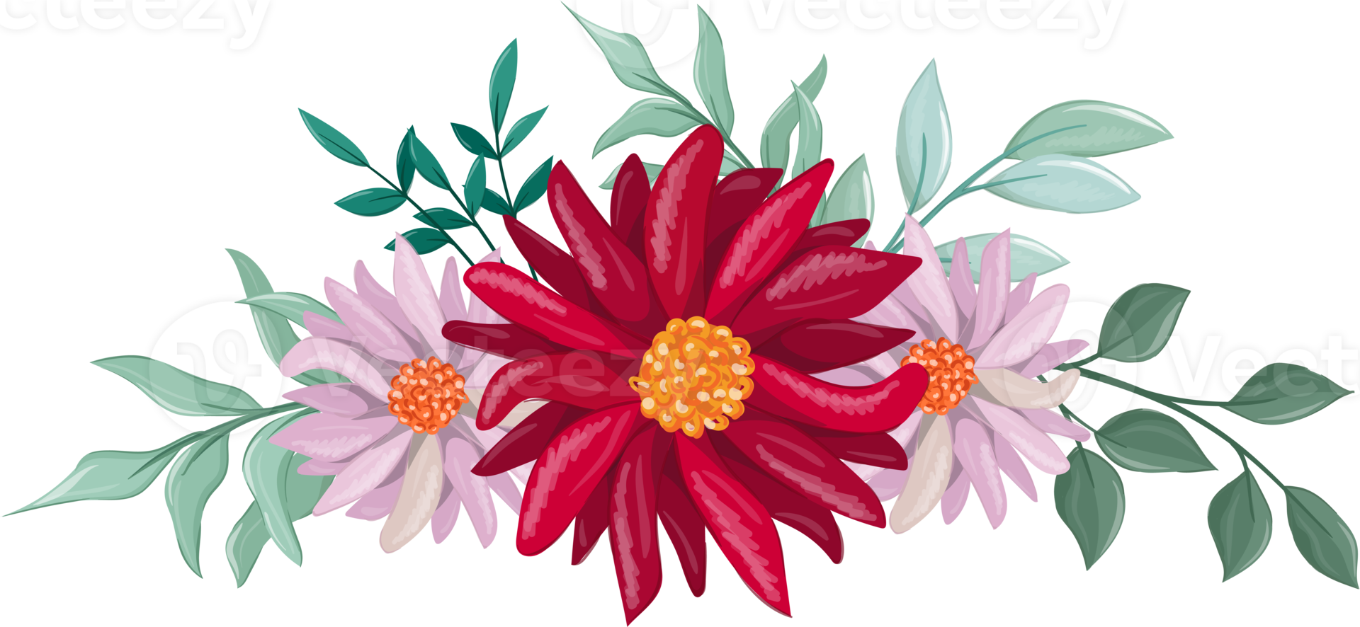 arreglo floral rojo estilo acuarela png