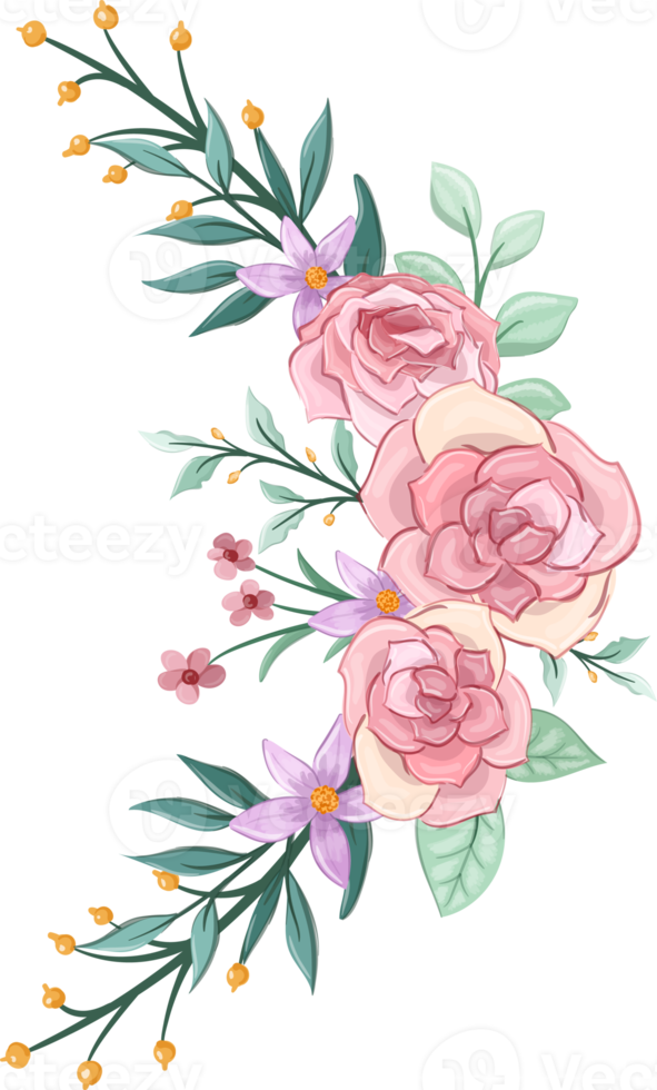 Pink flower arrangement with watercolor style png