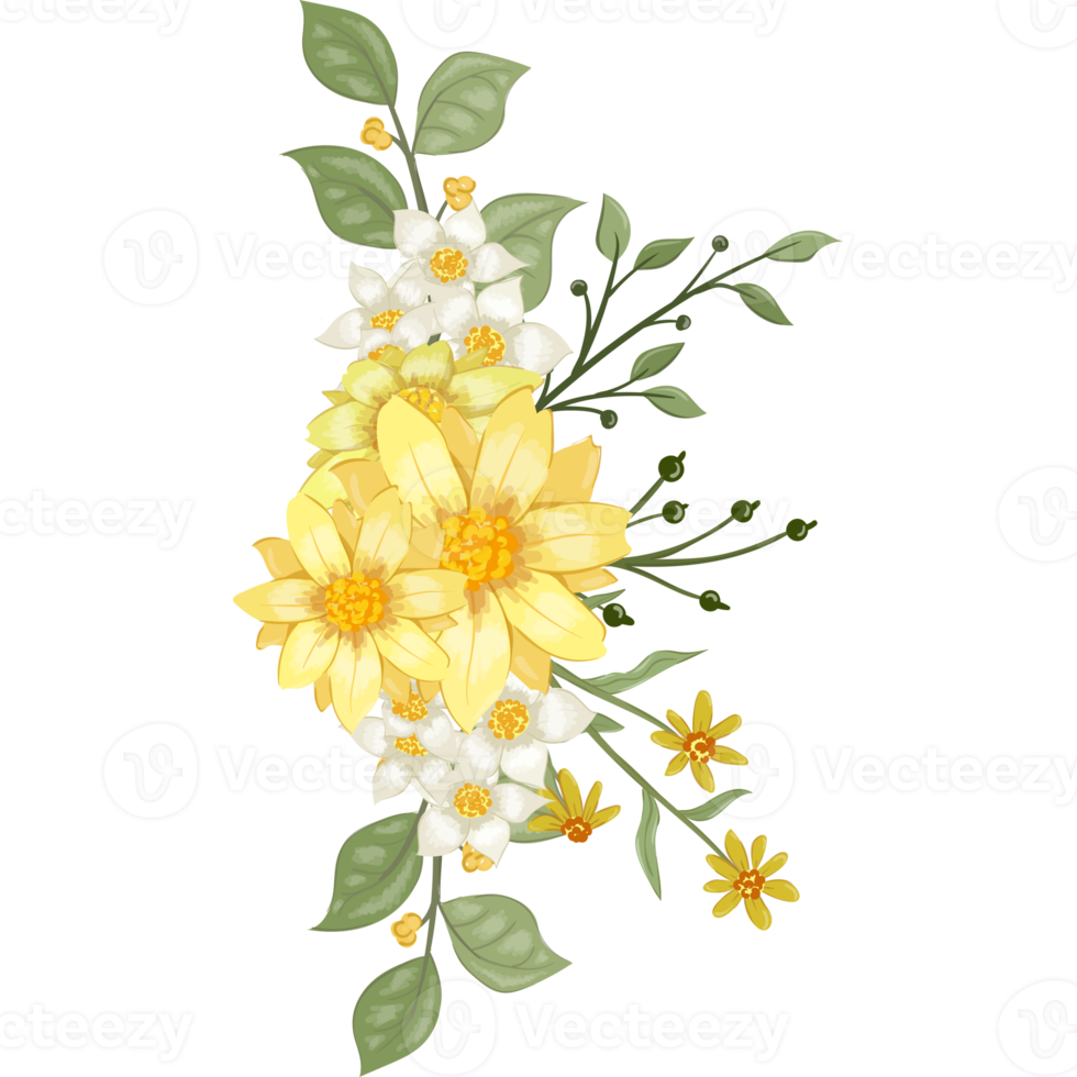 Yellow Flower Arrangement with watercolor style png