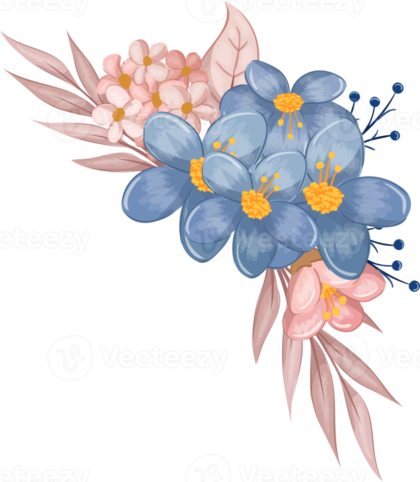 blauw bloem arrangement met waterverf stijl png