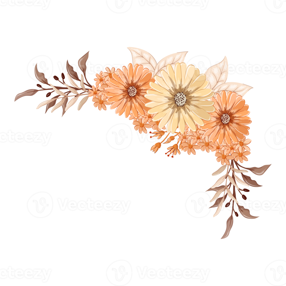 orange blomma arrangemang med vattenfärg stil png