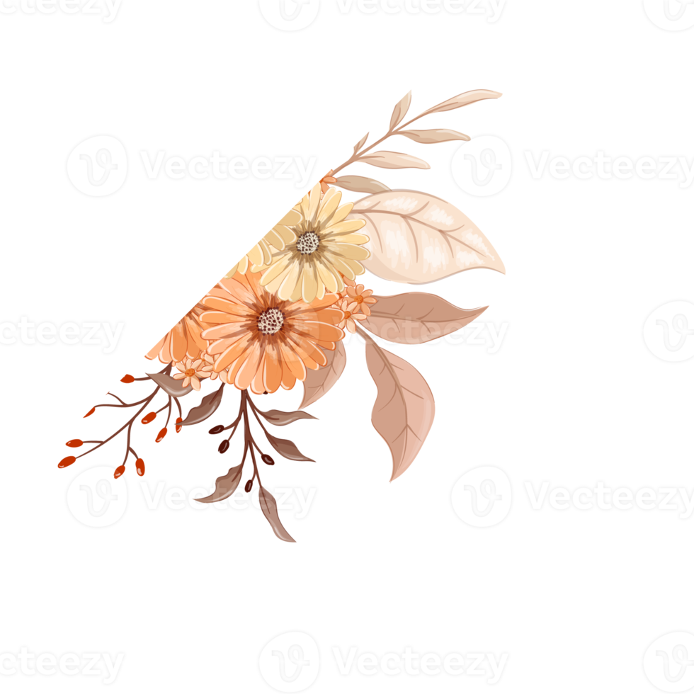 Orange Flower Arrangement with watercolor style png