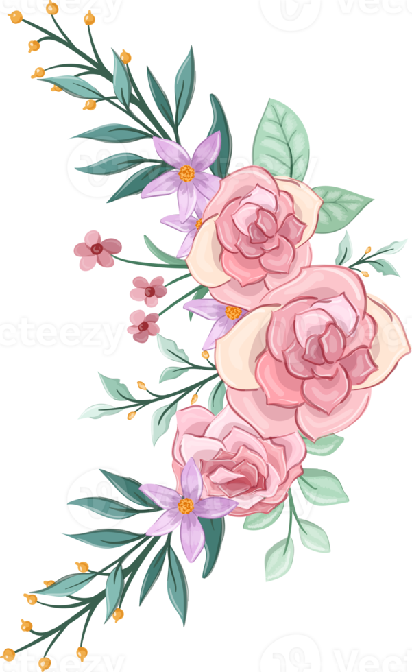 Pink flower arrangement with watercolor style png