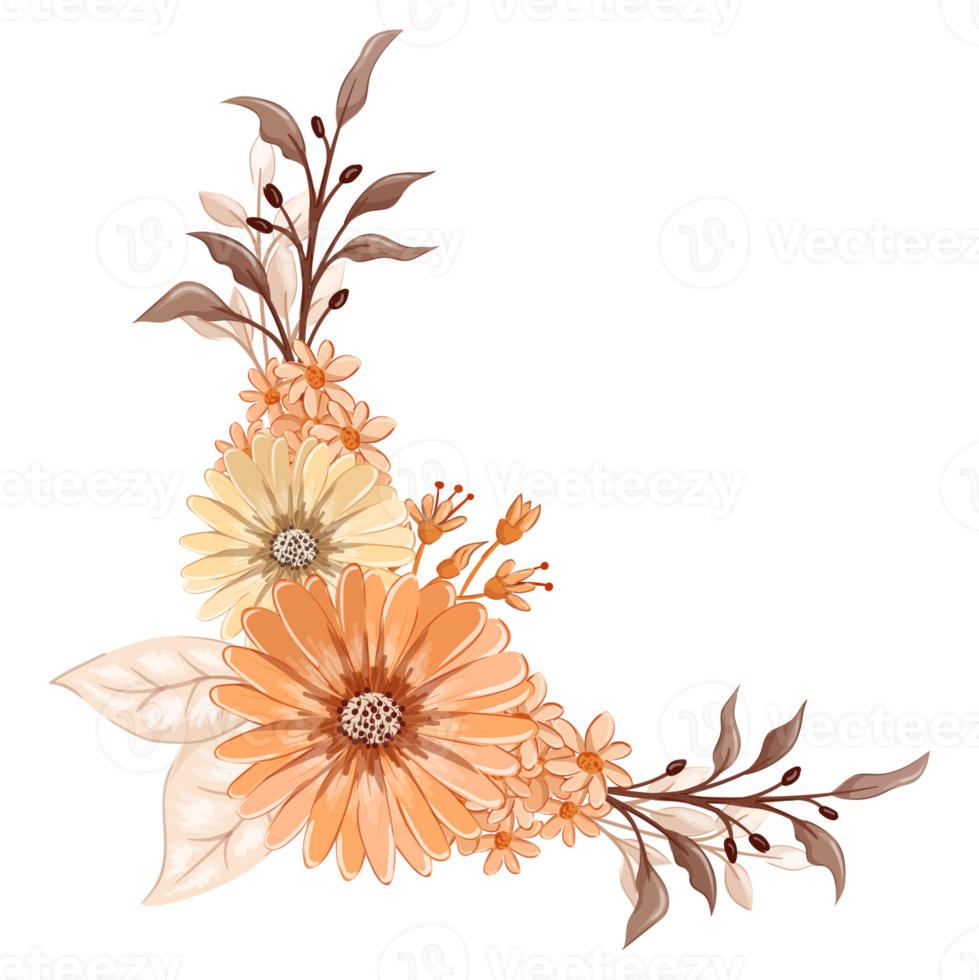 Orange Flower Arrangement with watercolor style png