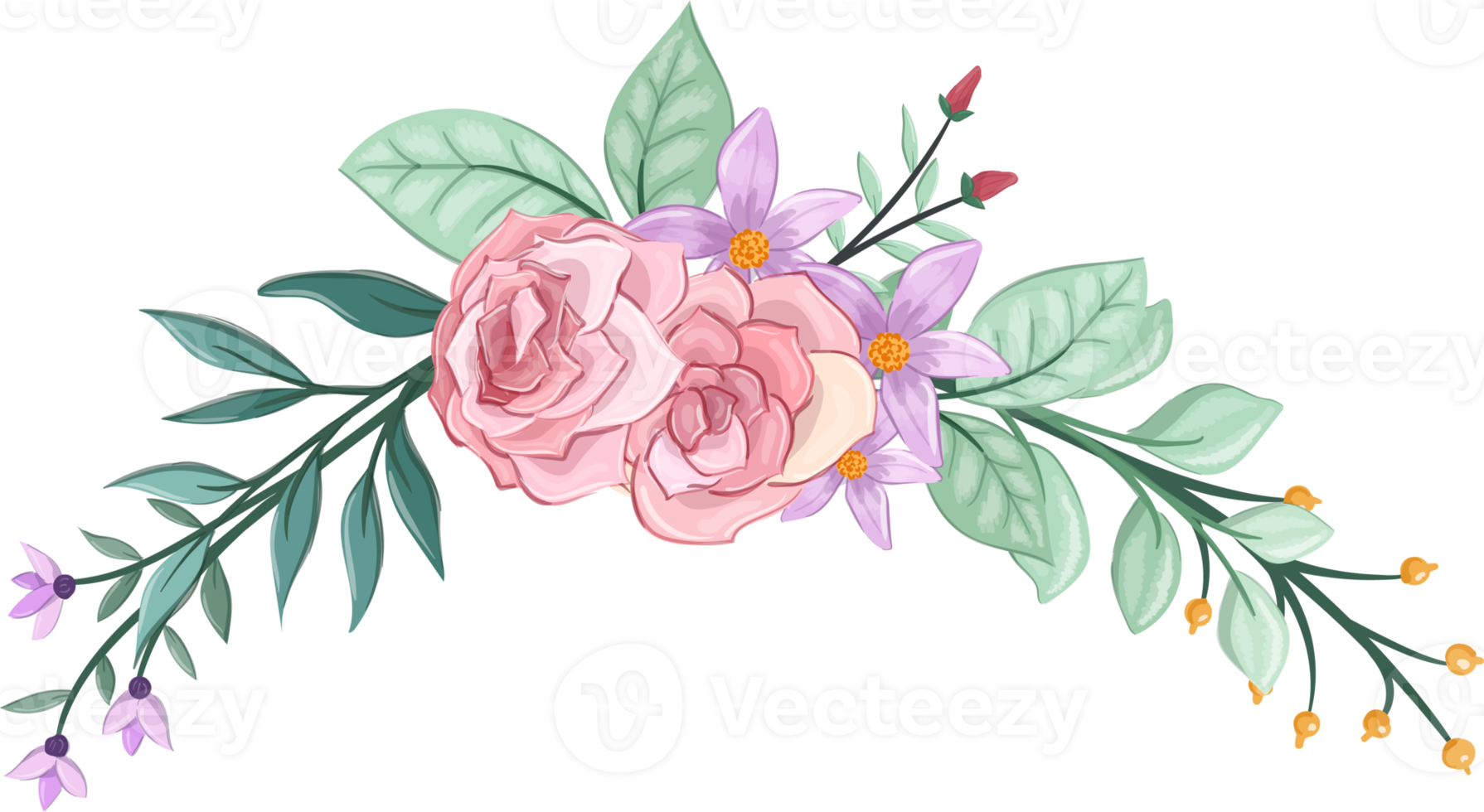 Pink flower arrangement with watercolor style png