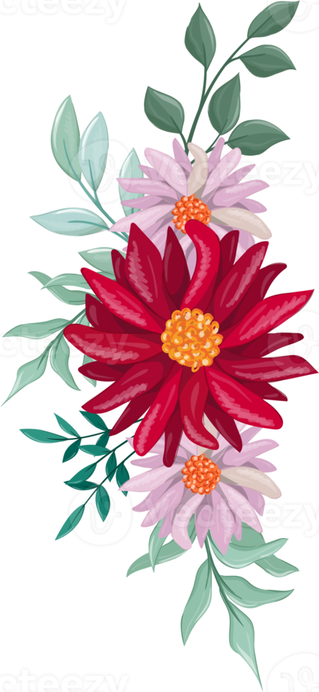Red Flower Arrangement with watercolor style png