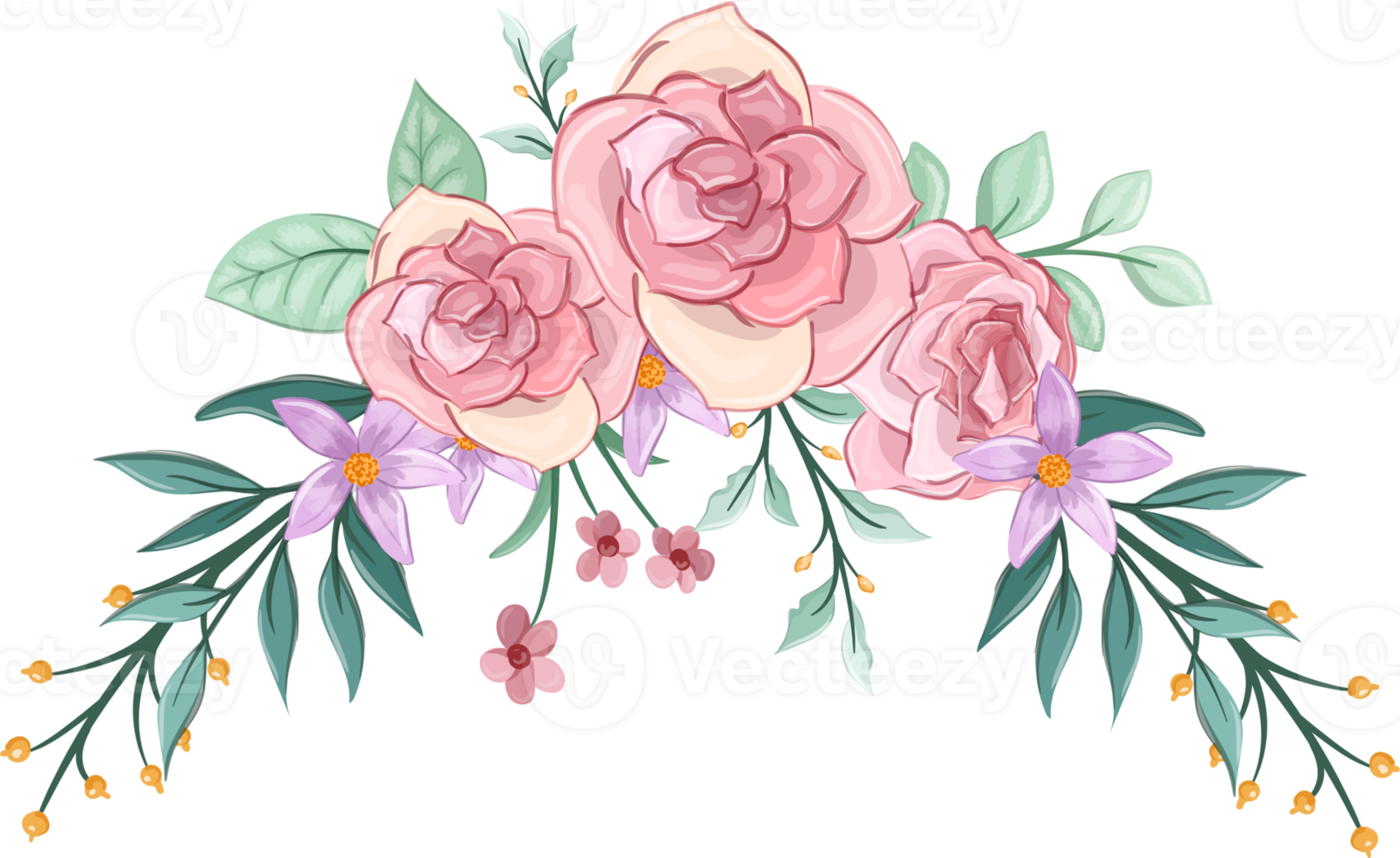 Pink flower arrangement with watercolor style png