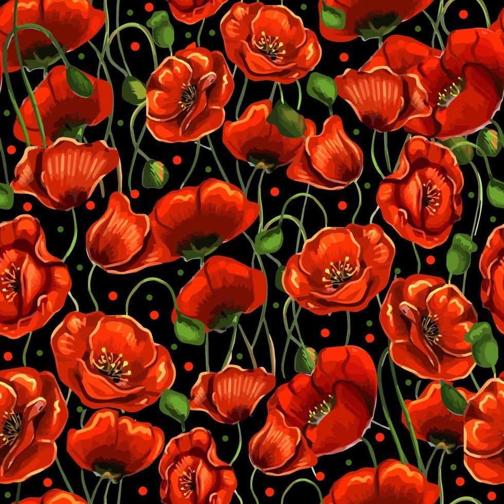 Red poppy seamless pattern vector