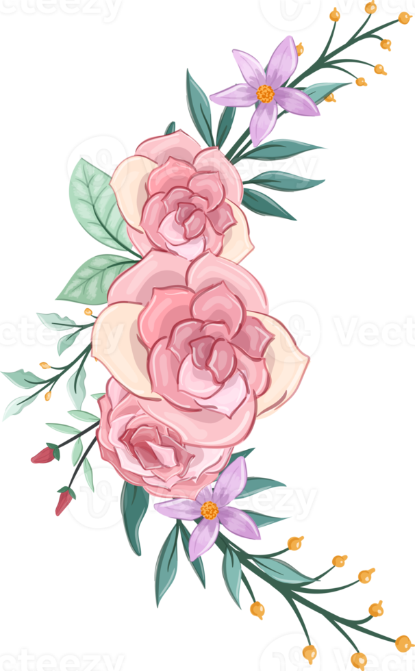 Pink flower arrangement with watercolor style png