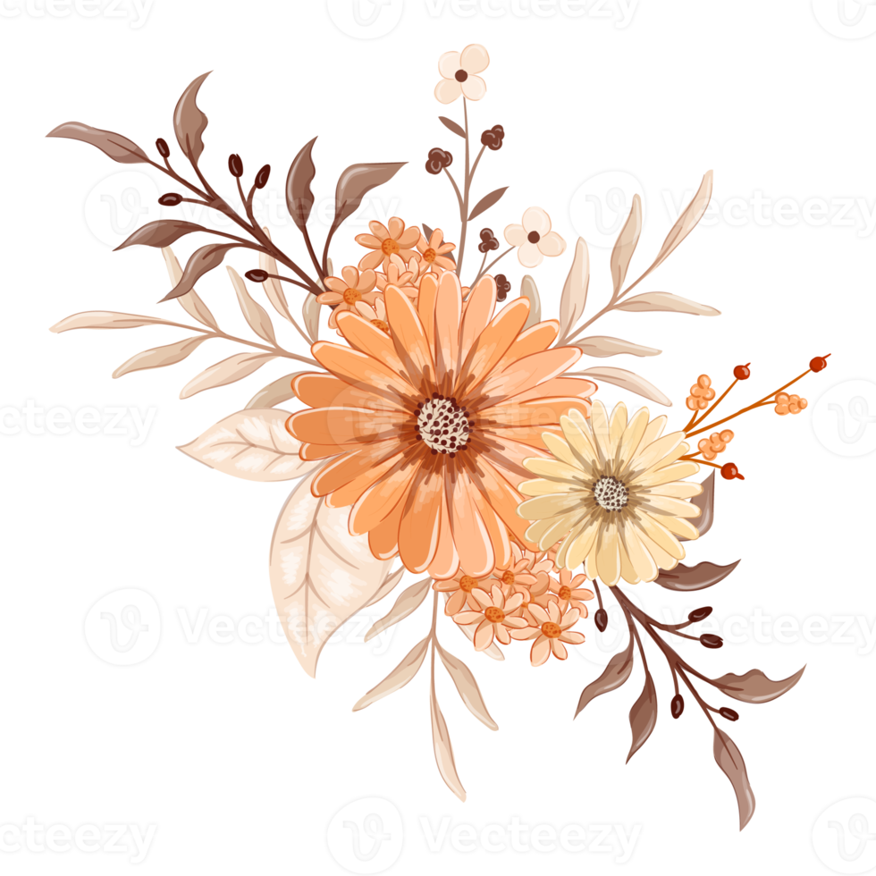 Orange Flower Arrangement with watercolor style png
