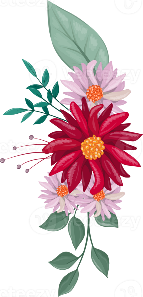 arrangement de fleurs rouges avec style aquarelle png