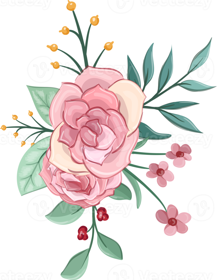 Pink flower arrangement with watercolor style png