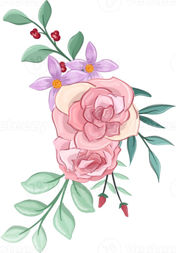 Pink flower arrangement with watercolor style png