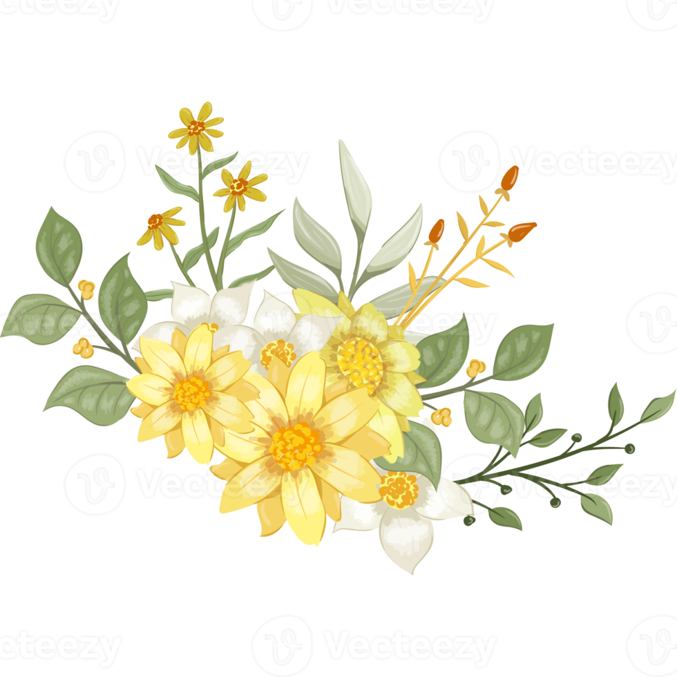 Yellow Flower Arrangement with watercolor style png