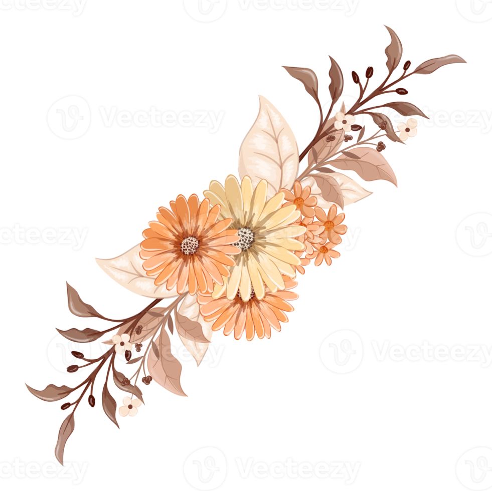 Orange Flower Arrangement with watercolor style png