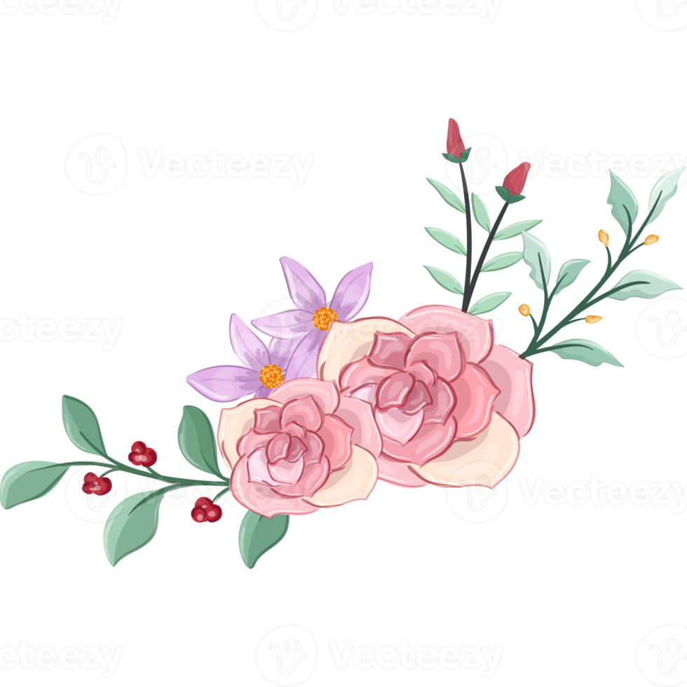Pink flower arrangement with watercolor style png