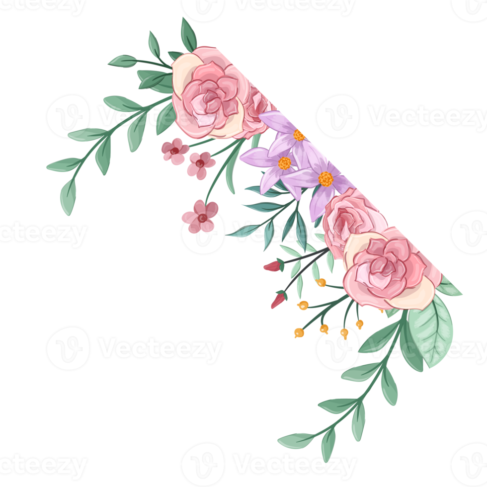 Pink flower arrangement with watercolor style png