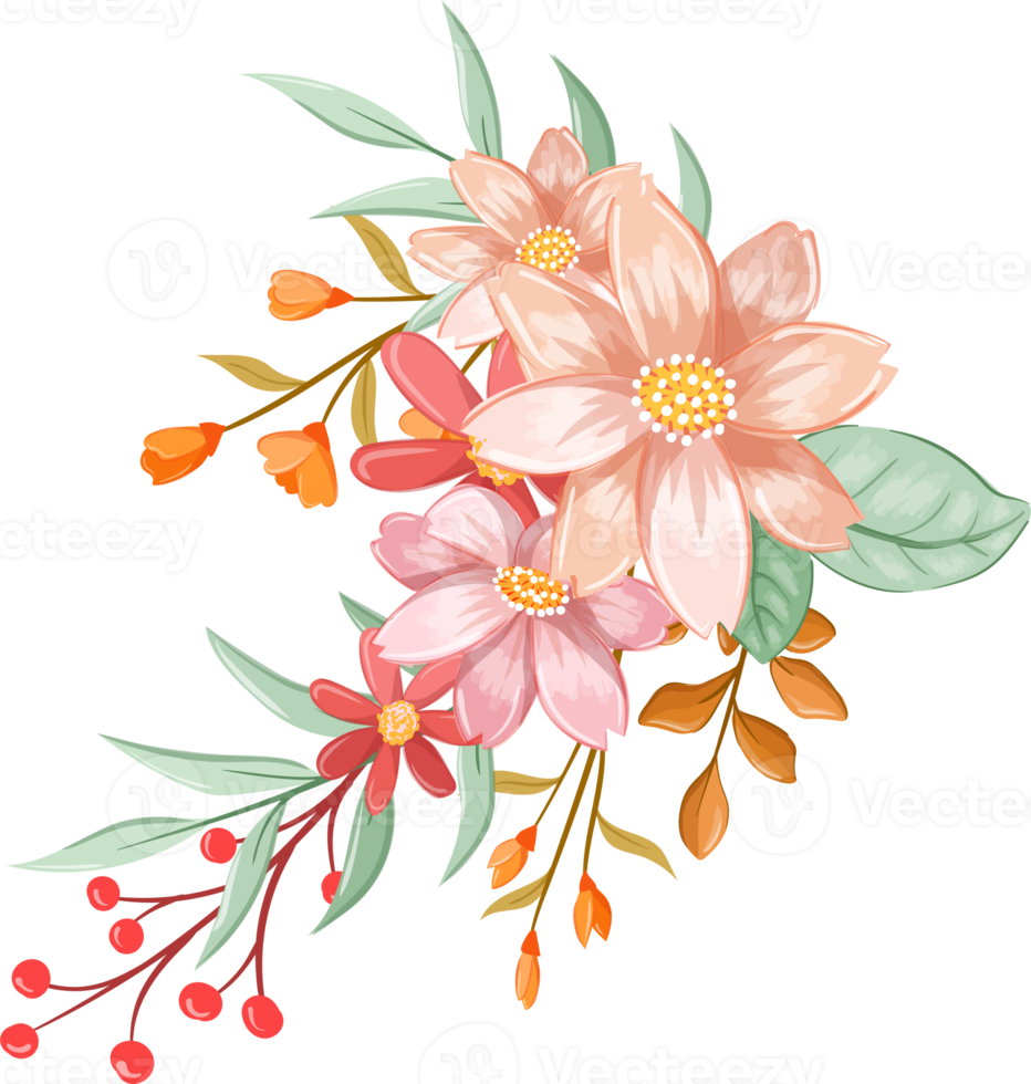 Free Pink Orange Flower Arrangement with watercolor style 15740403 PNG