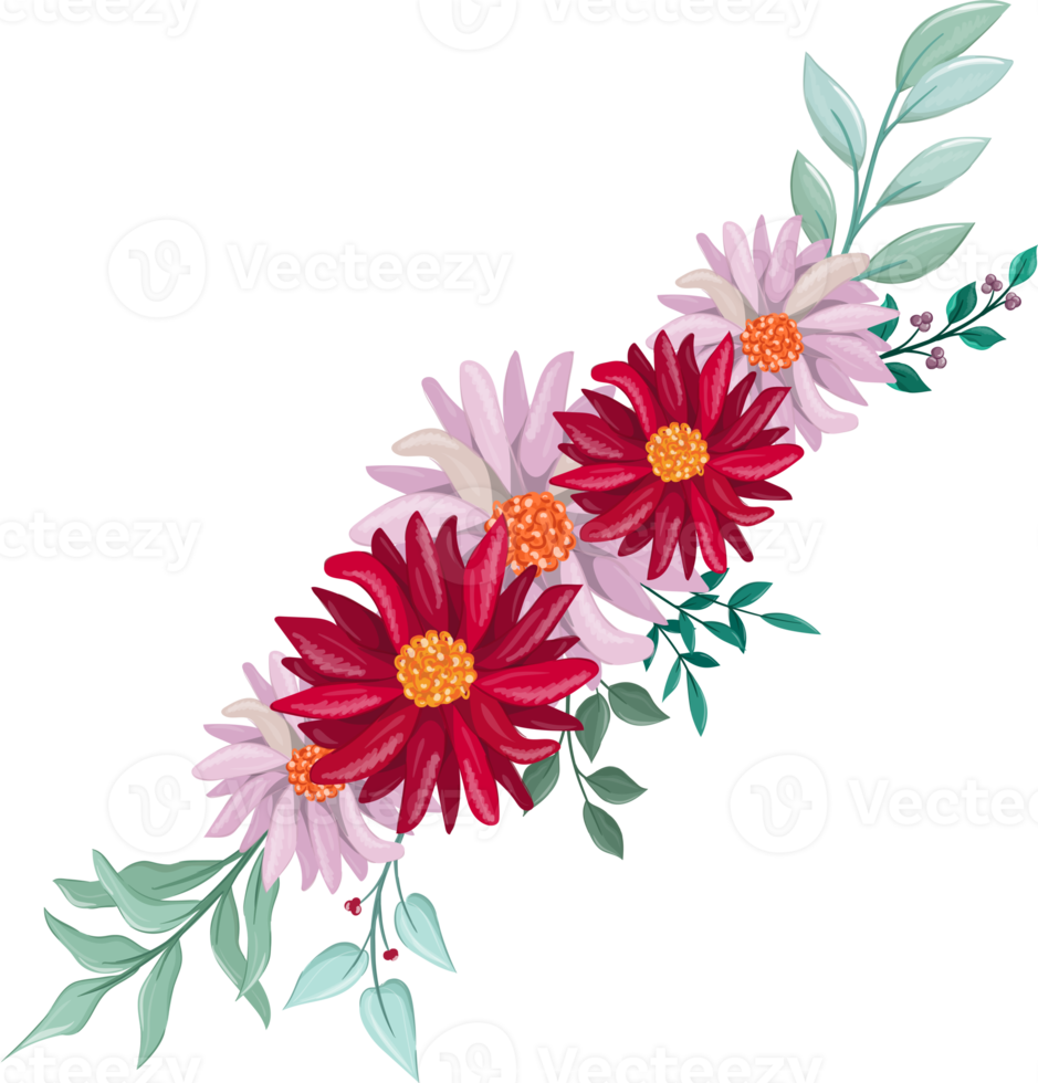 Red Flower Arrangement with watercolor style png