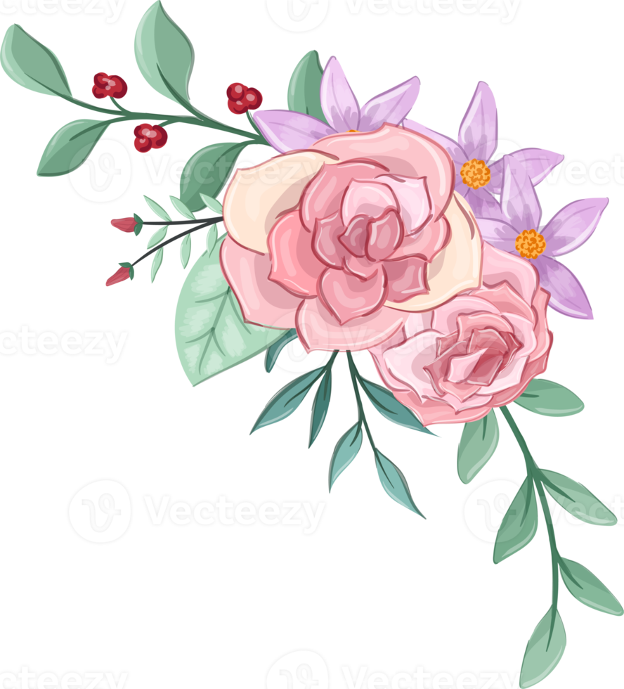 Pink flower arrangement with watercolor style png